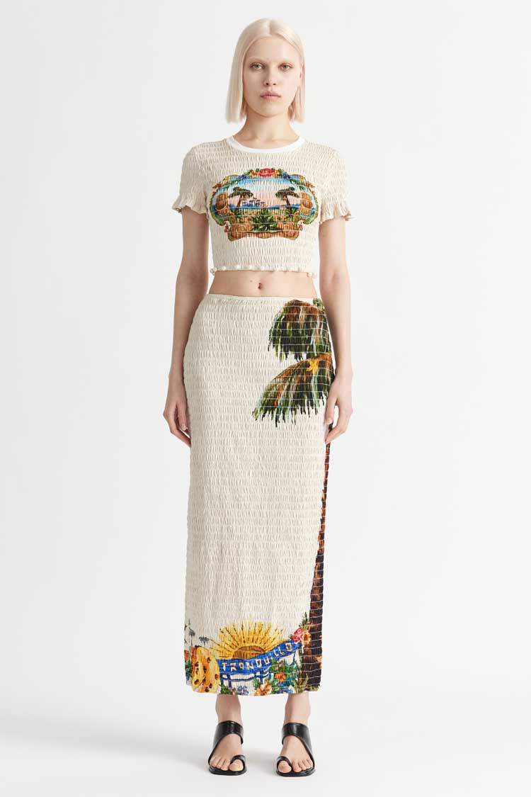 Trips Shirred Long Dress in Seashell