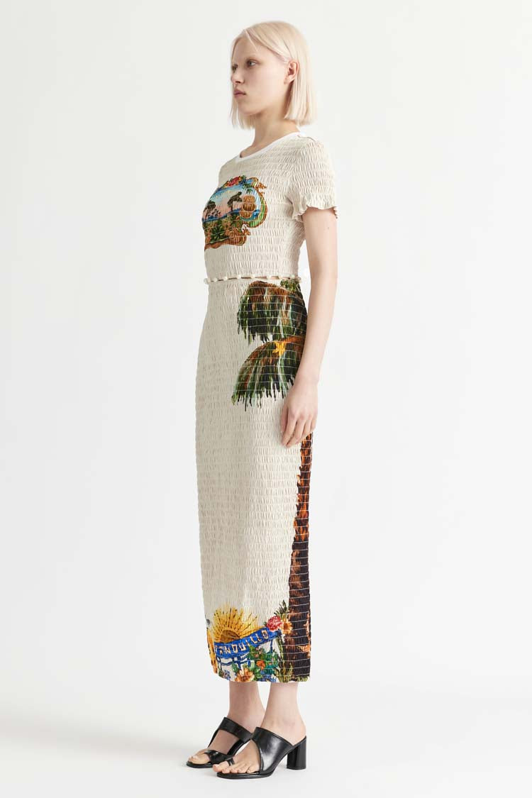 Trips Shirred Long Dress in Seashell