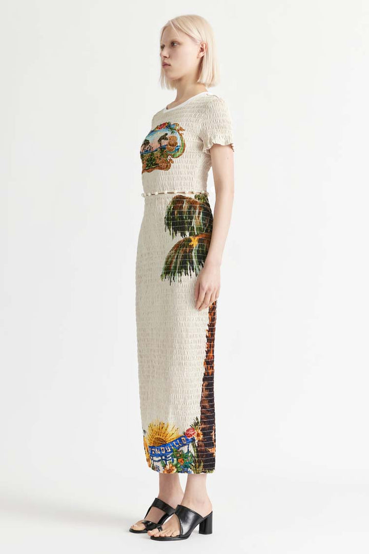 Trips Shirred Long Dress in Seashell