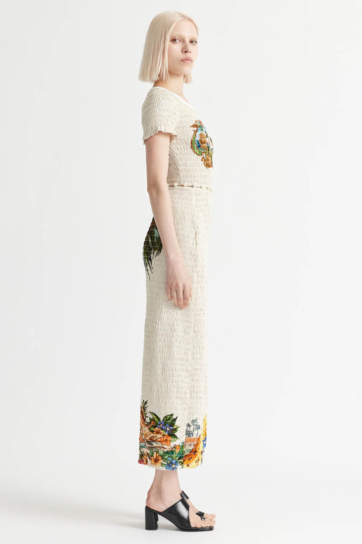 Trips Shirred Long Dress in Seashell