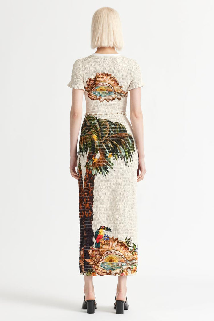 Trips Shirred Long Dress in Seashell
