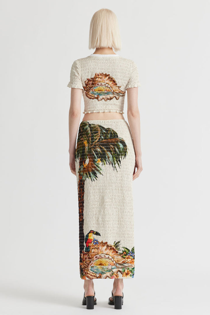 Trips Shirred Long Dress in Seashell