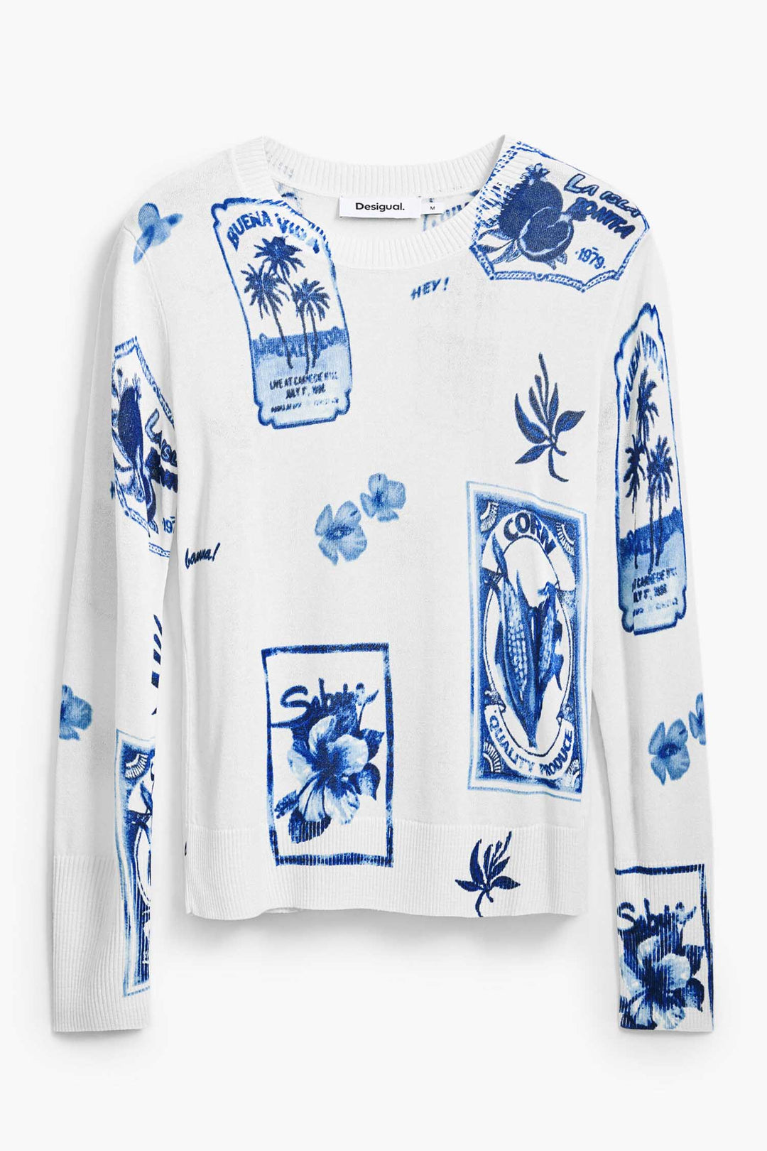 Tropical Navy Stamps Print Sweater