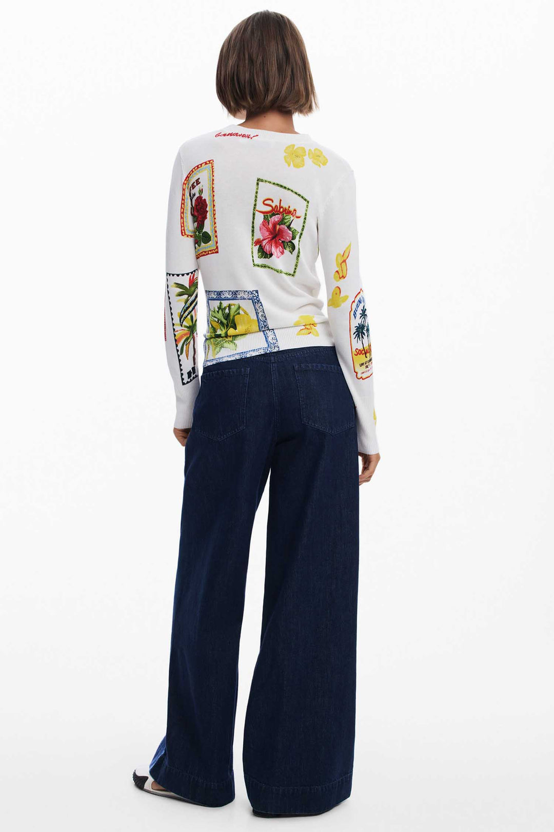 Tropical Stamps Print Sweater in White