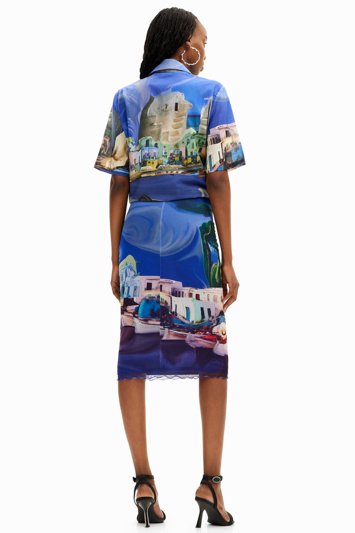 Tulle Landscape Printed Midi Skirt