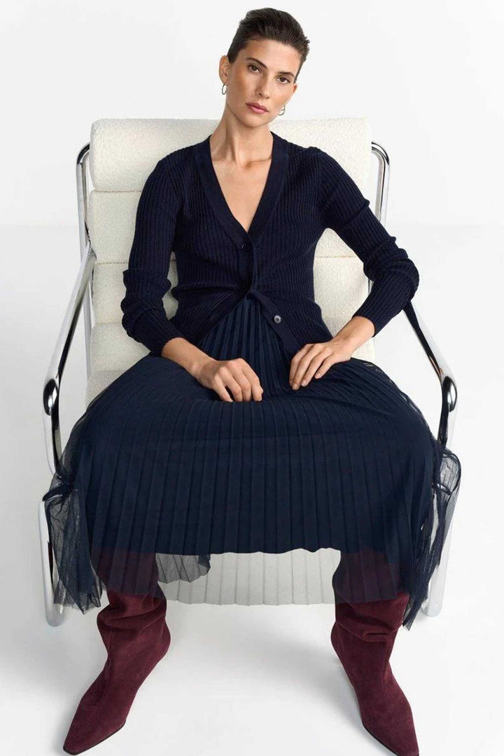 Tulle Plisse Skirt in Midnight Blue