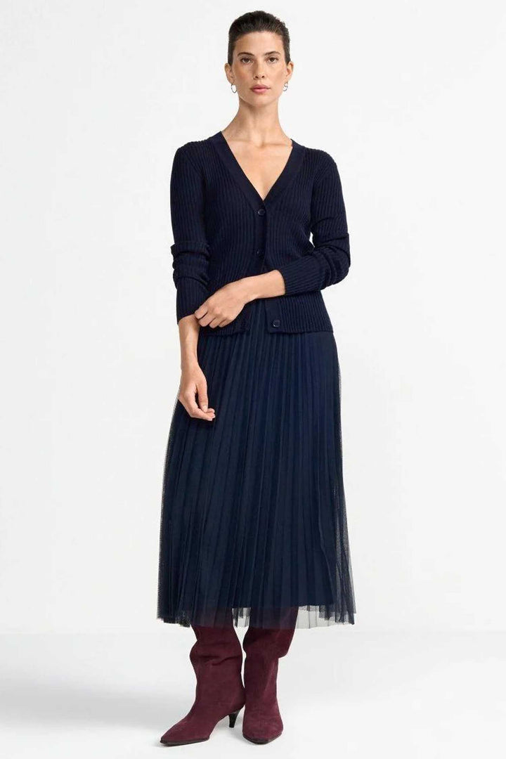 Tulle Plisse Skirt in Midnight Blue