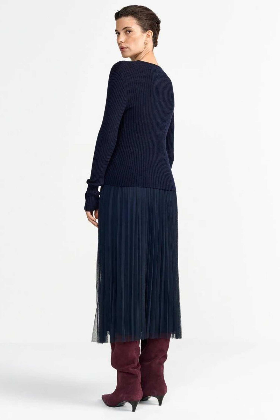 Tulle Plisse Skirt in Midnight Blue