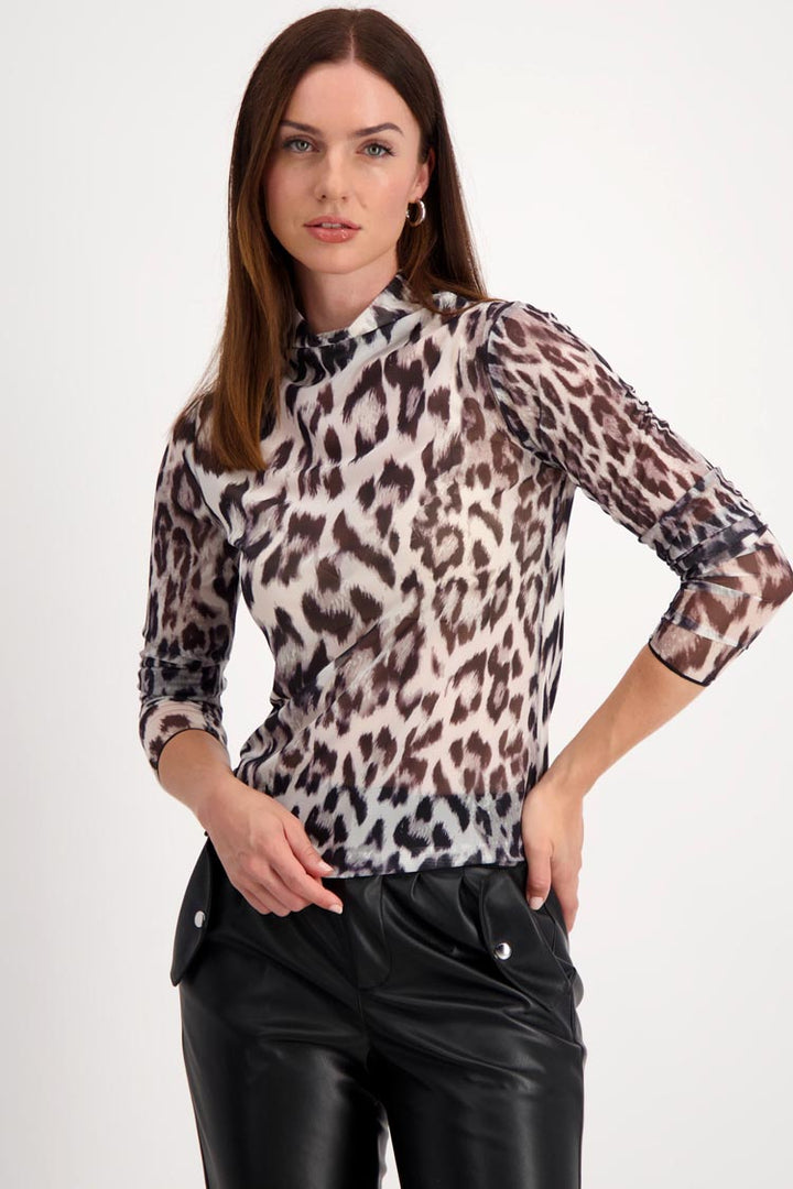 Turtleneck Mesh Top in Leopard Print