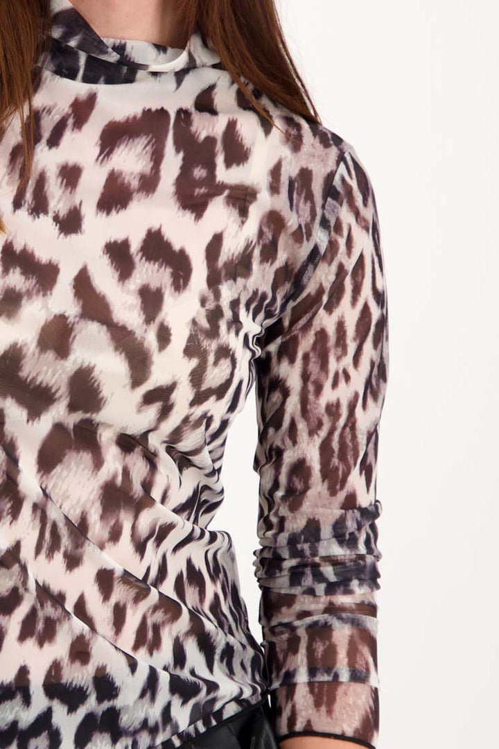 Turtleneck Mesh Top in Leopard Print