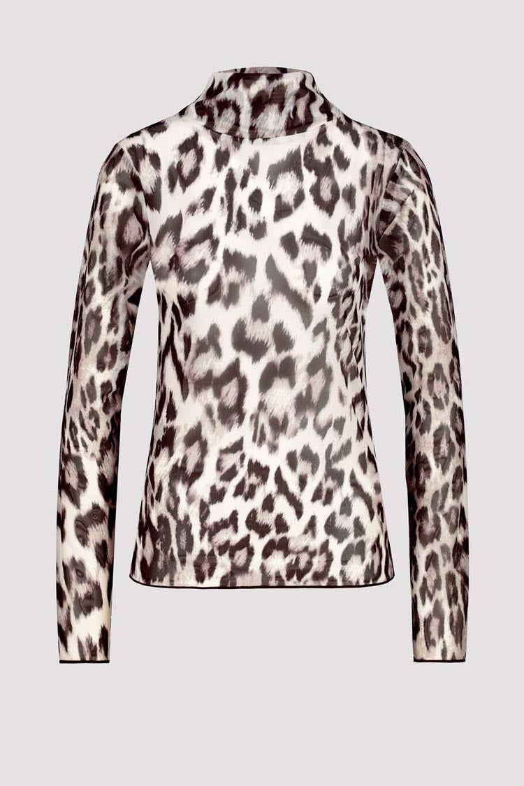 Turtleneck Mesh Top in Leopard Print