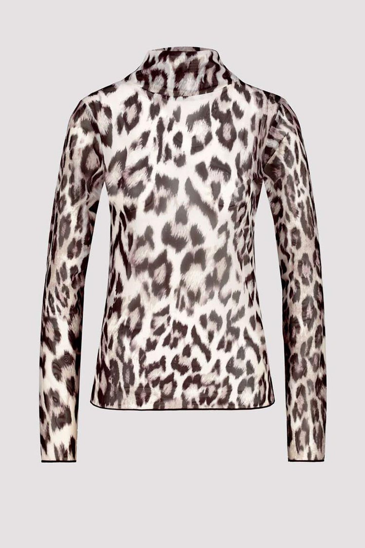 Turtleneck Mesh Top in Leopard Print