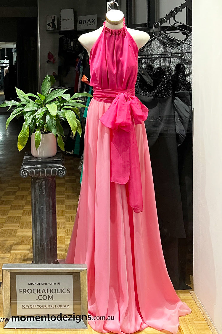 Two-Tone Harlow Gown in Cerise / Pink | Chiffon