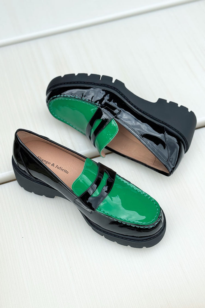 Unice Patent Leather Loafer in Emerald | FINAL SALE