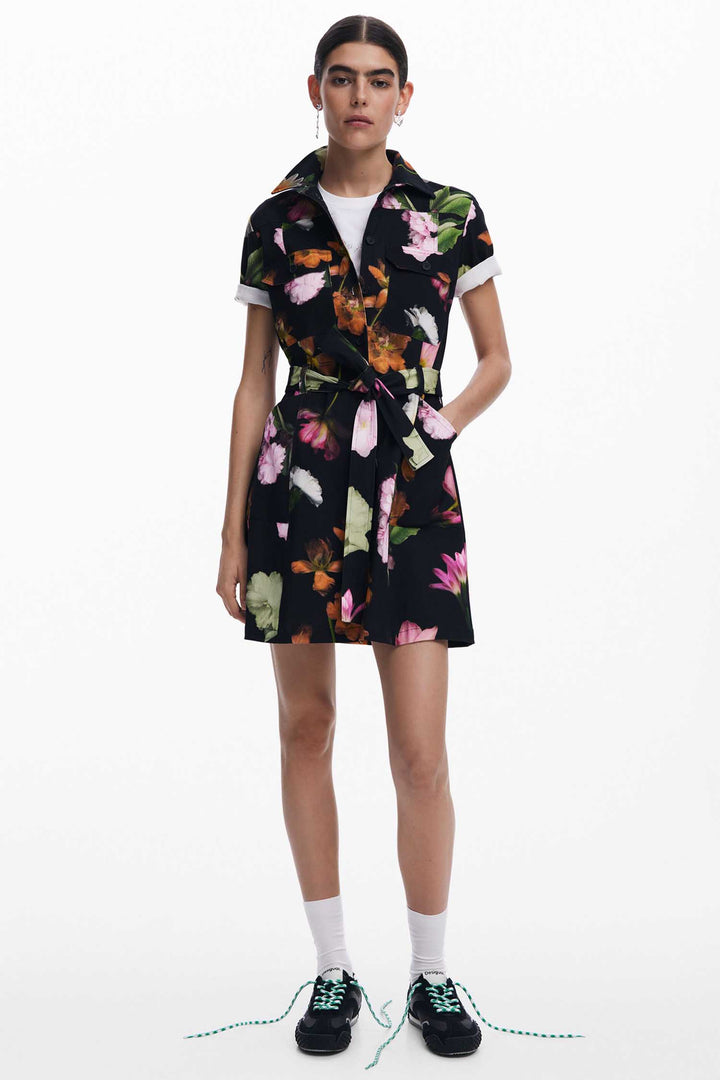Utility Floral Mini Shirtdress