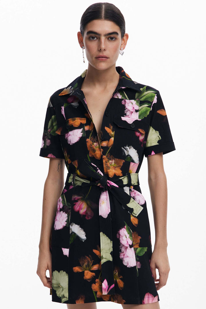 Utility Floral Mini Shirtdress