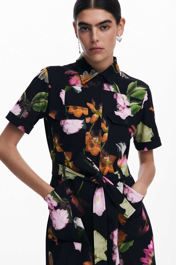 Utility Floral Mini Shirtdress