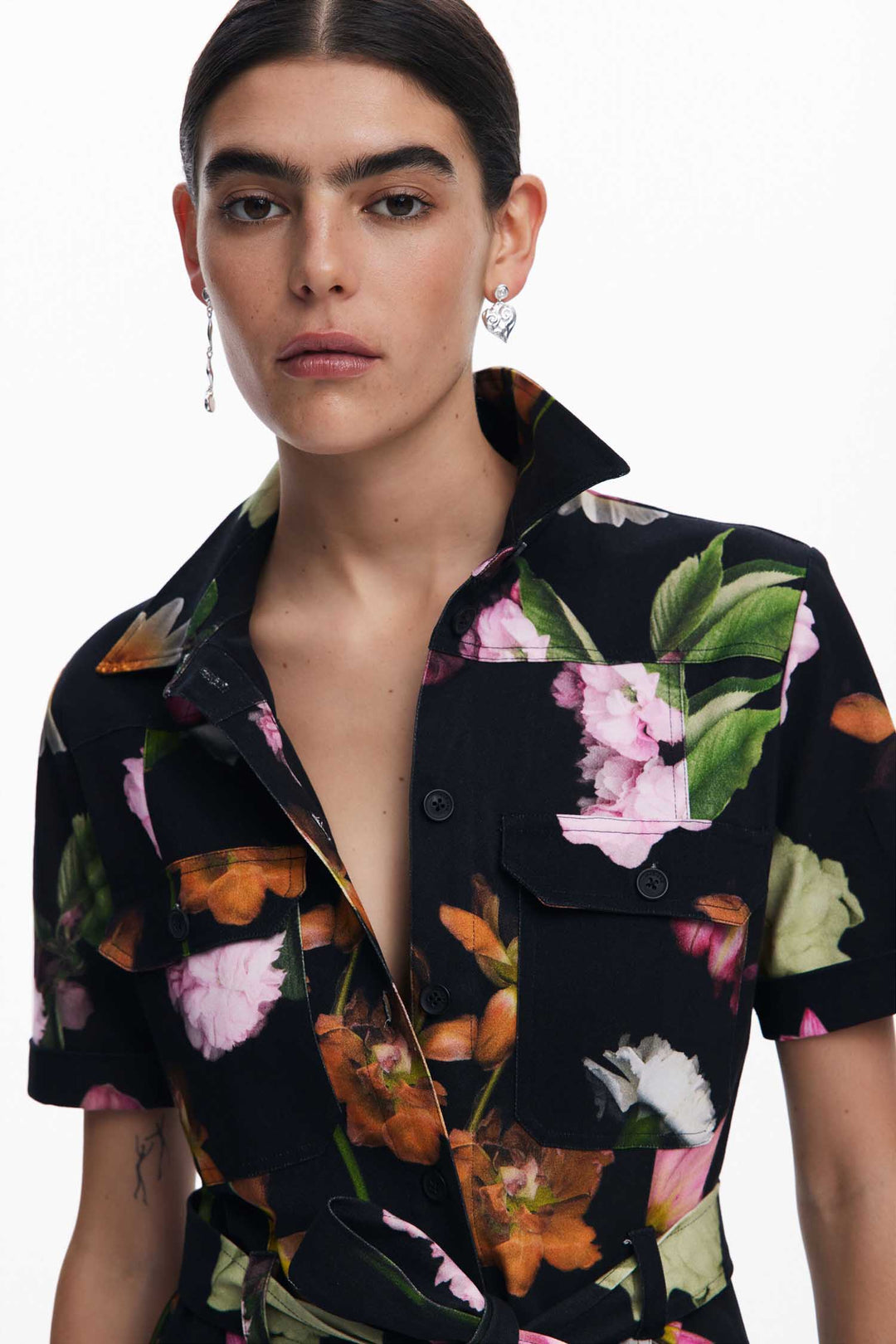 Utility Floral Mini Shirtdress