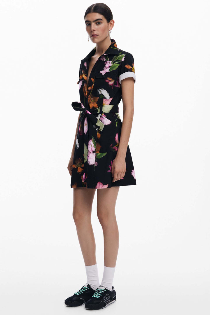 Utility Floral Mini Shirtdress