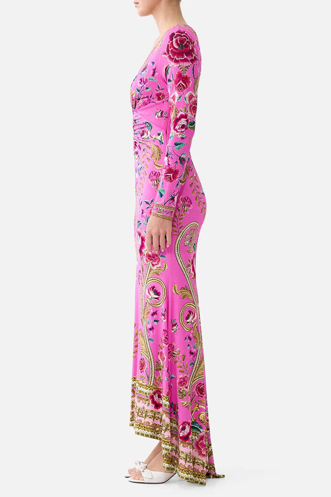 V Neck Dress w Twist Front Detail in Matadora Flora