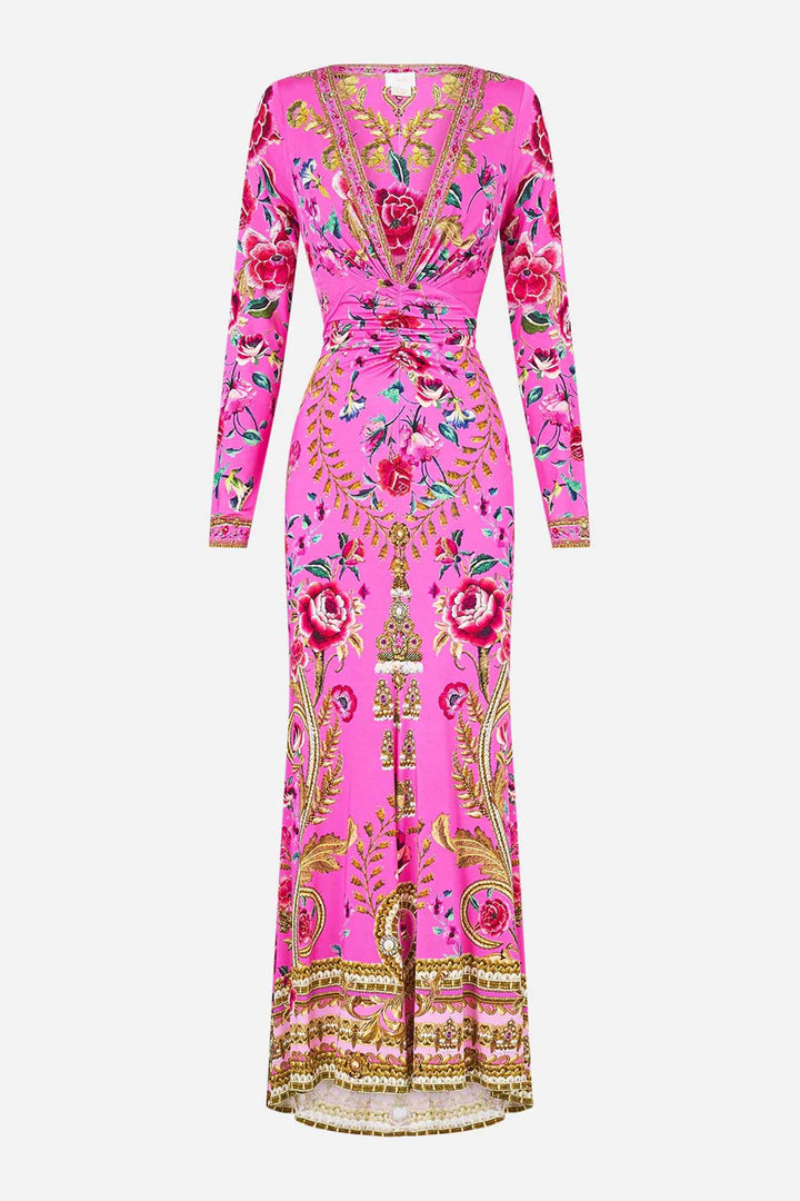 V Neck Dress w Twist Front Detail in Matadora Flora