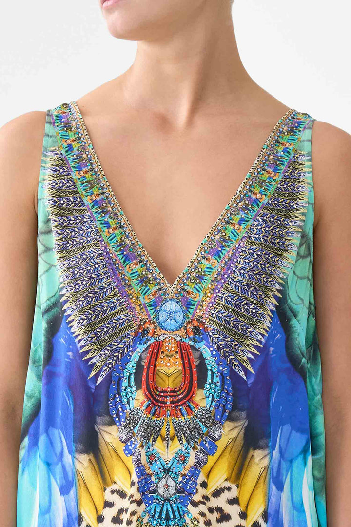 V-Neck Flared Jumpsuit in Jungle Flight