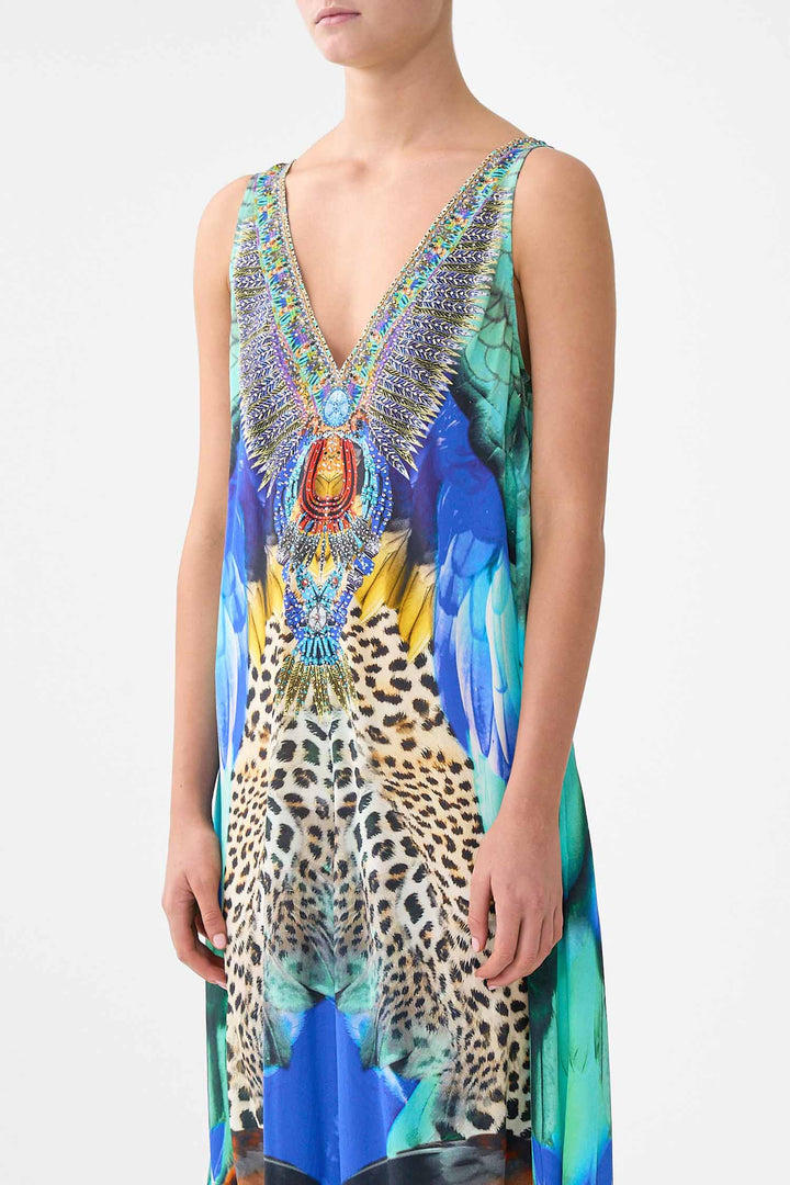 V-Neck Flared Jumpsuit in Jungle Flight
