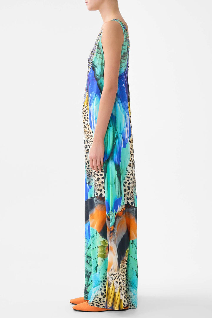 V-Neck Flared Jumpsuit in Jungle Flight