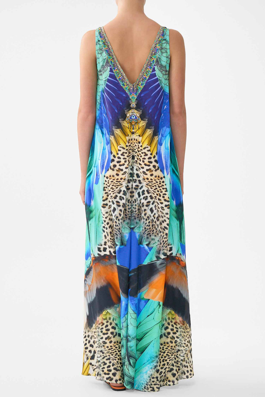 V-Neck Flared Jumpsuit in Jungle Flight