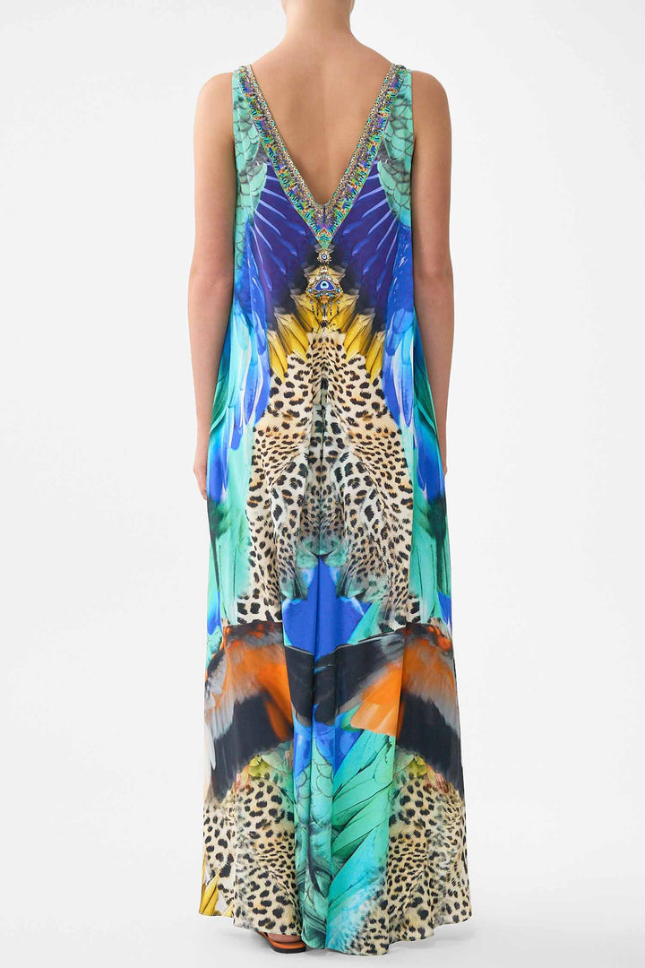 V-Neck Flared Jumpsuit in Jungle Flight