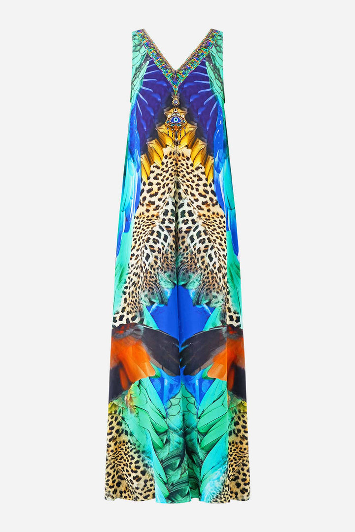 V-Neck Flared Jumpsuit in Jungle Flight