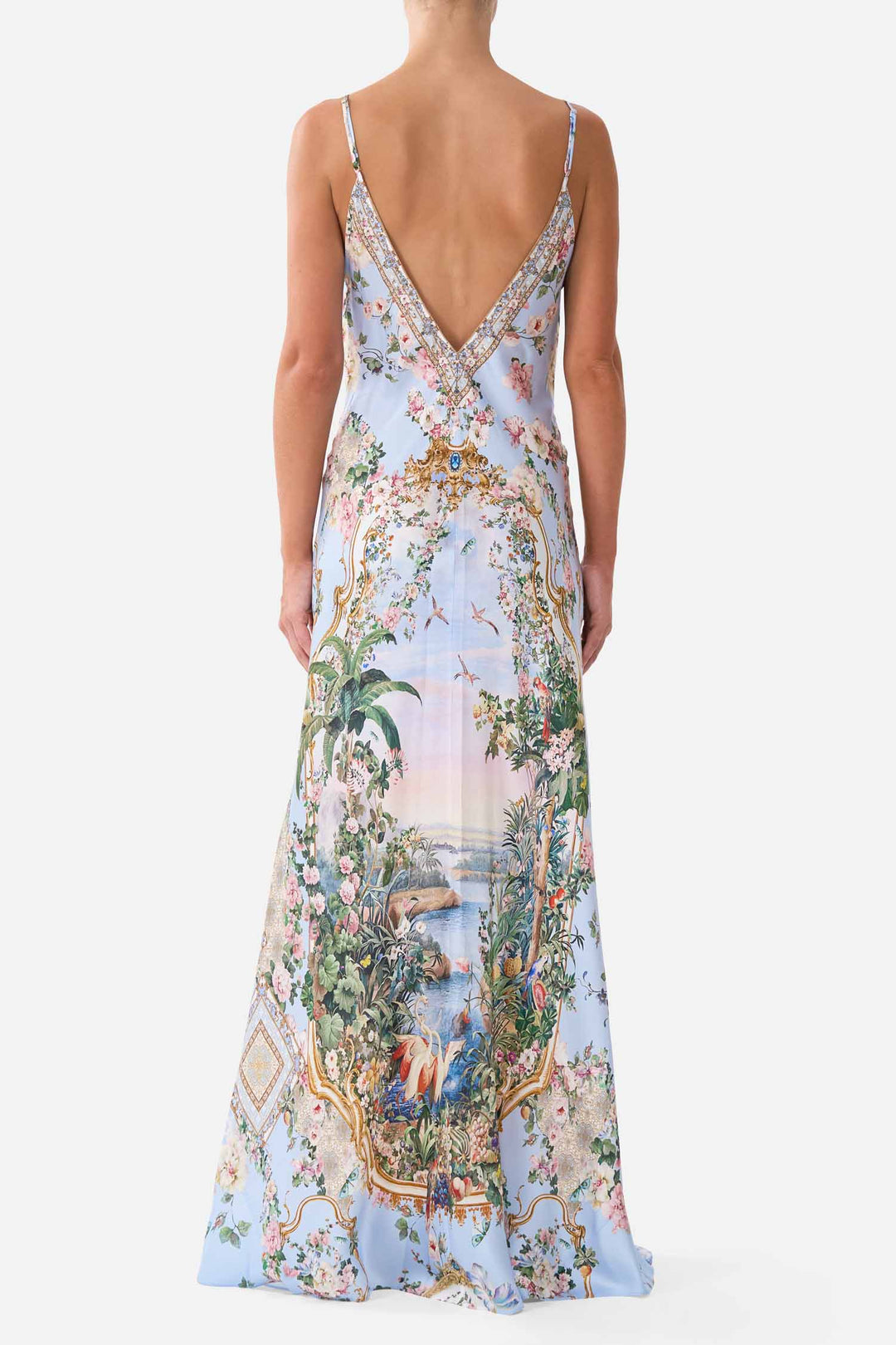 V Neck Full Length Bias Slip Dress