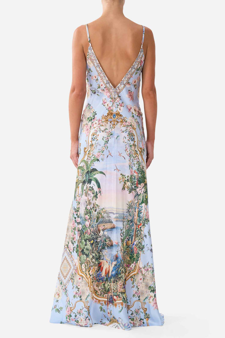 V Neck Full Length Bias Slip Dress