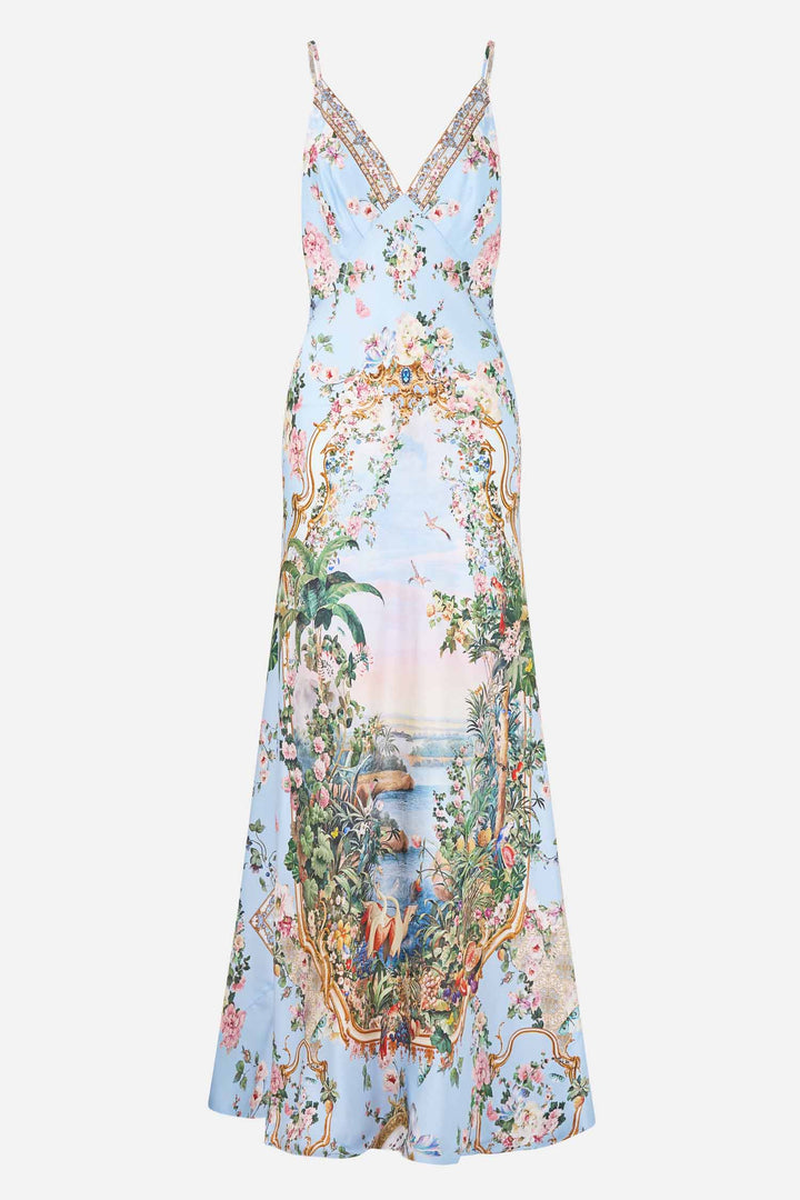 V Neck Full Length Bias Slip Dress