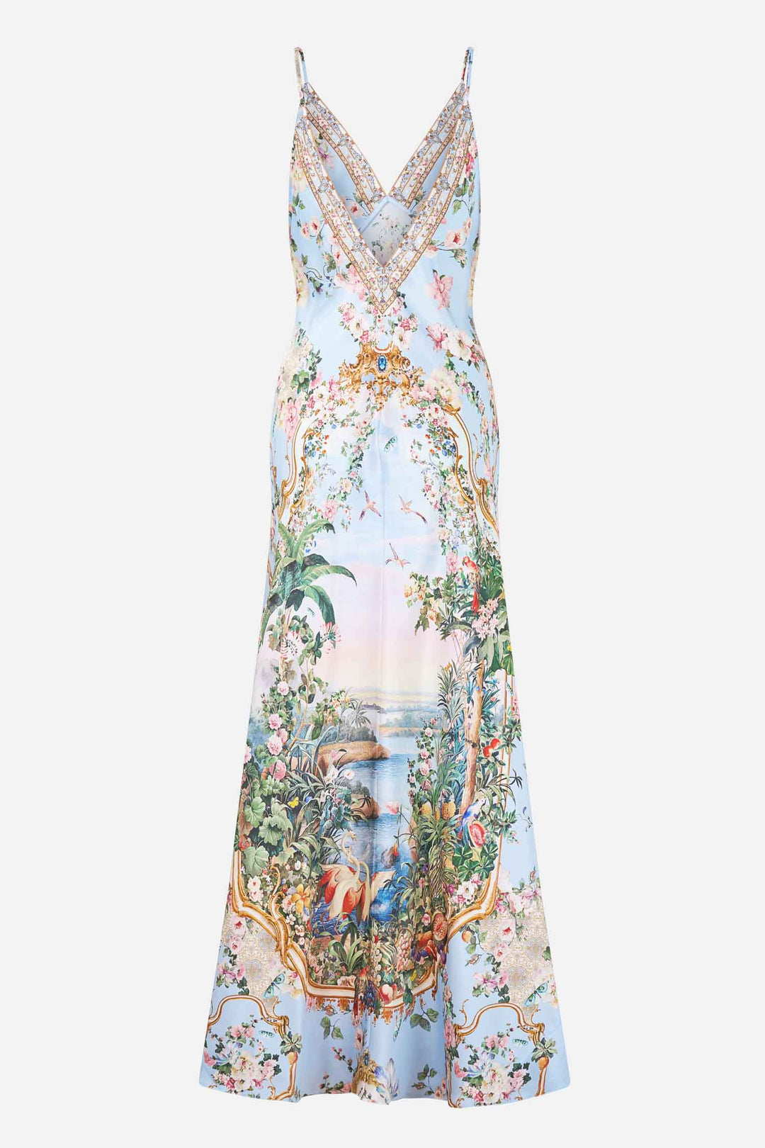 V Neck Full Length Bias Slip Dress