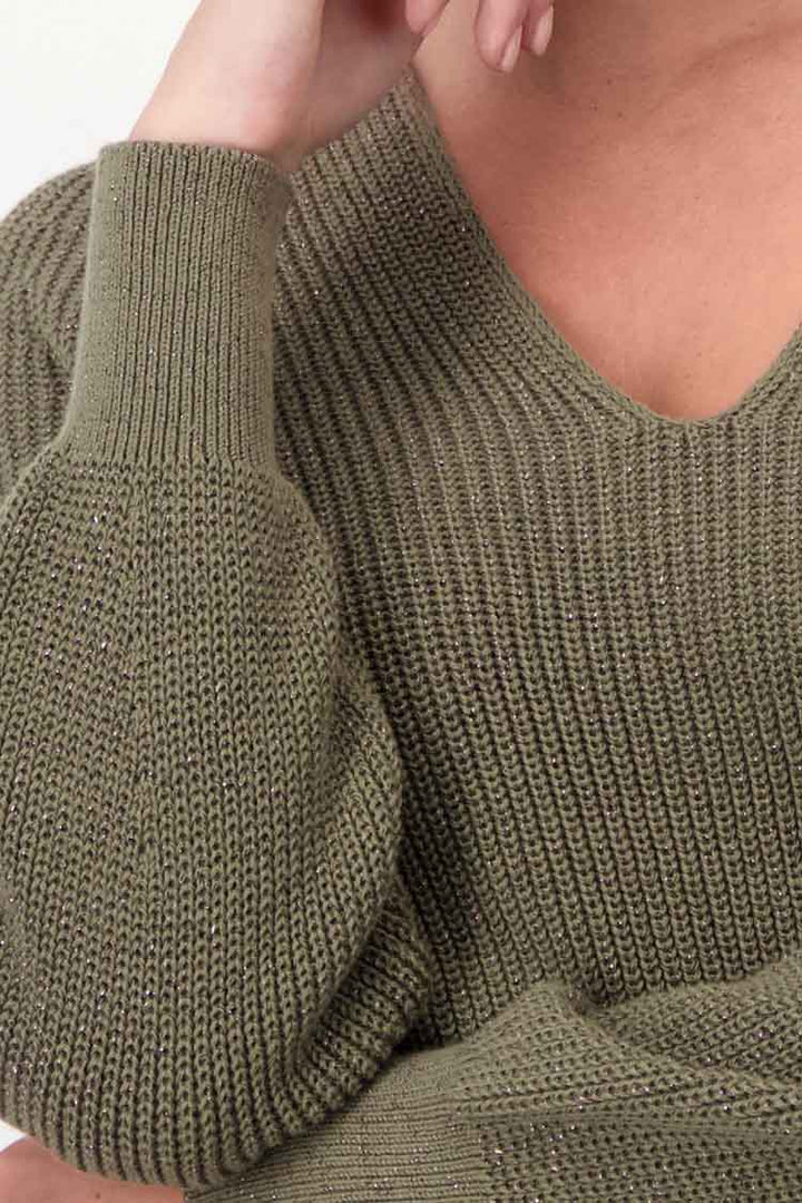 V-Neck Knit Pullover in Green Tea