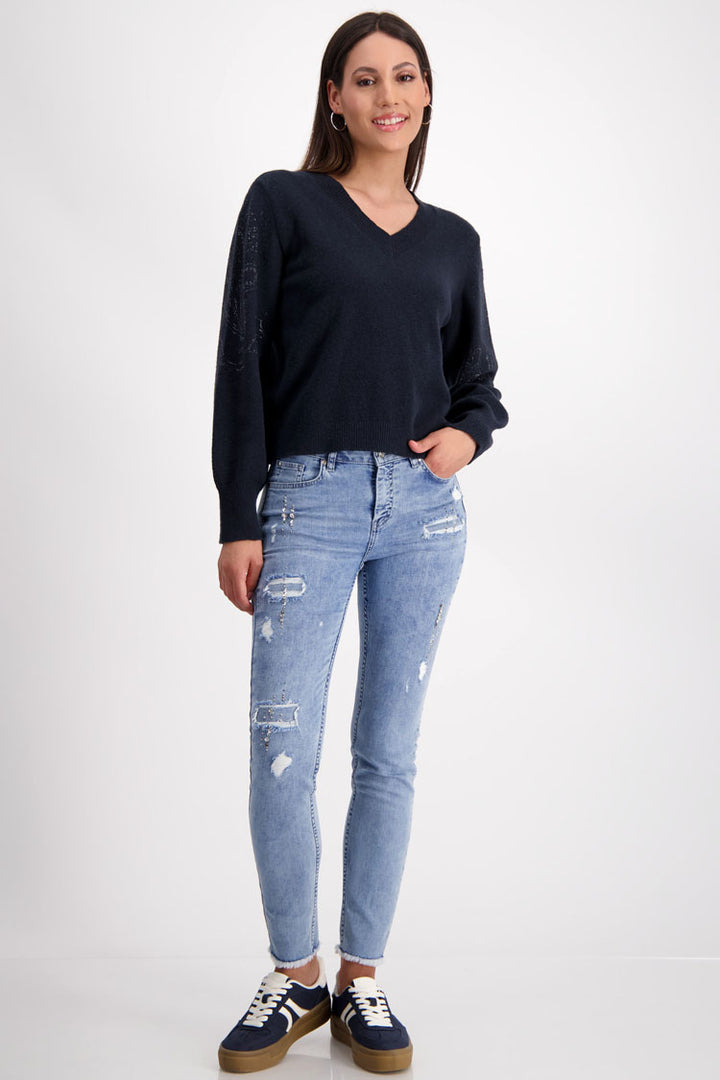 V-Neck Reversible Pullover in Dark Denim