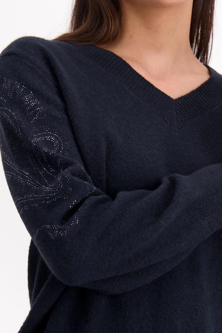 V-Neck Reversible Pullover in Dark Denim