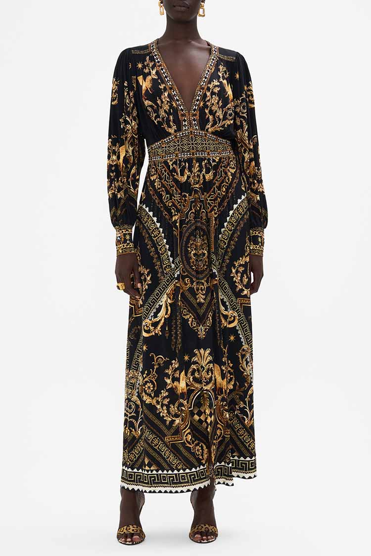 V-neck Waisted Jersey Dress in Duomo Dynasty