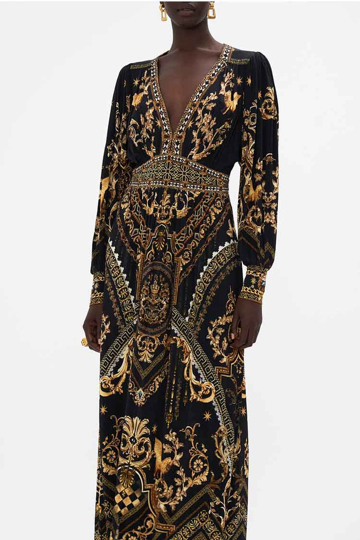 V-neck Waisted Jersey Dress in Duomo Dynasty