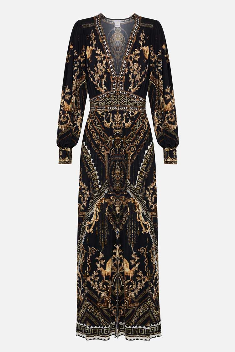 V-neck Waisted Jersey Dress in Duomo Dynasty
