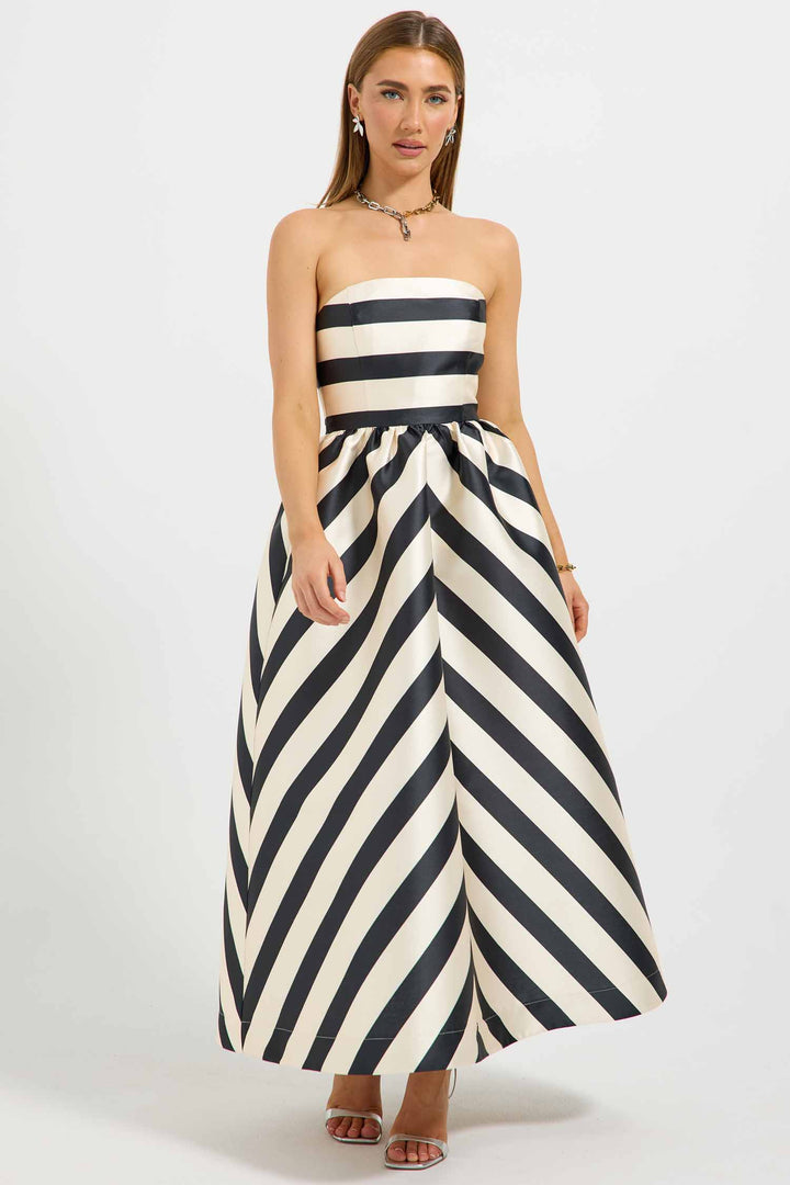 Valerie Strapless Midi Dress in Black/Cream