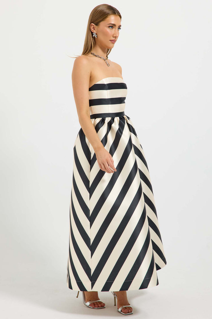 Valerie Strapless Midi Dress in Black/Cream