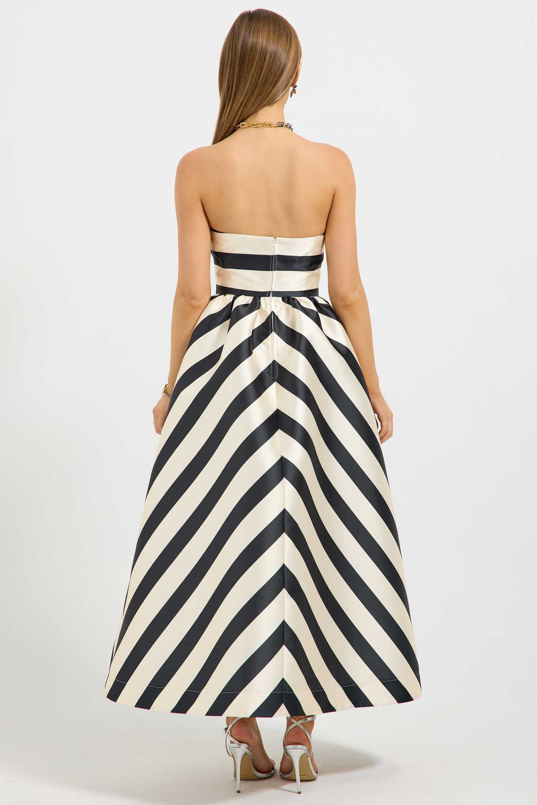 Valerie Strapless Midi Dress in Black/Cream