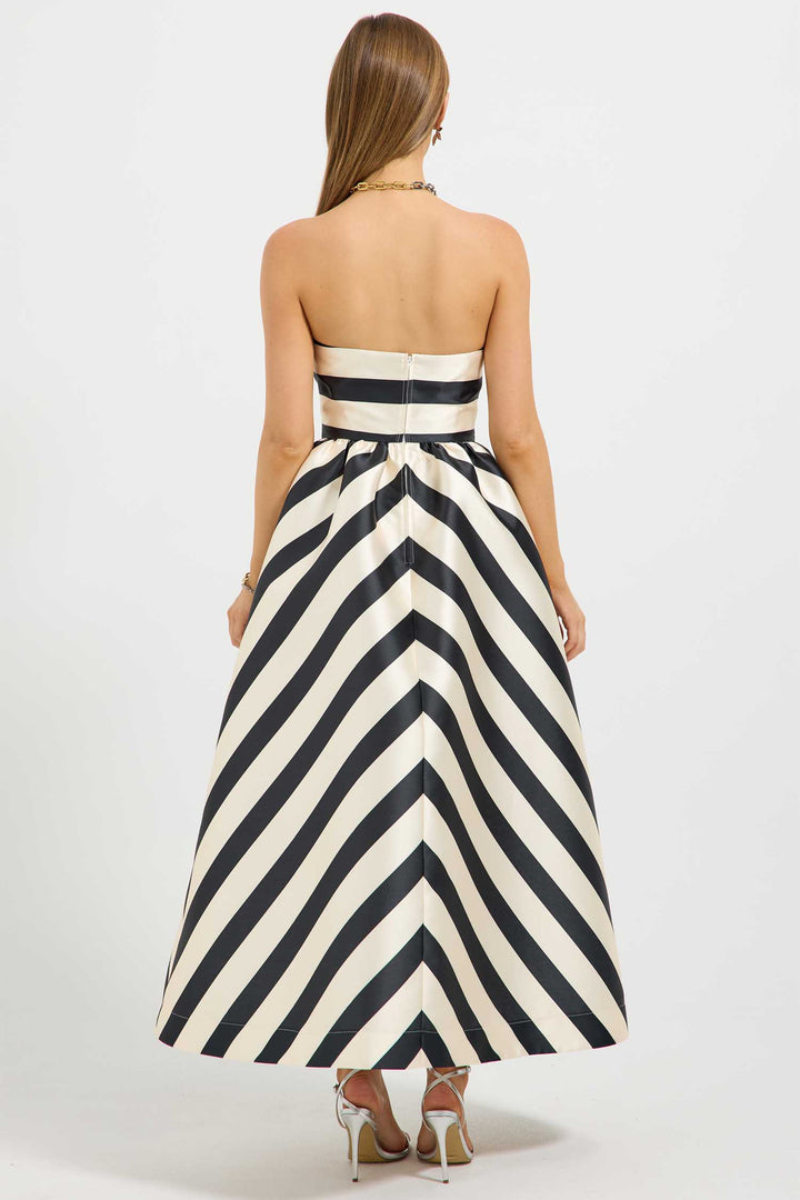 Valerie Strapless Midi Dress in Black/Cream