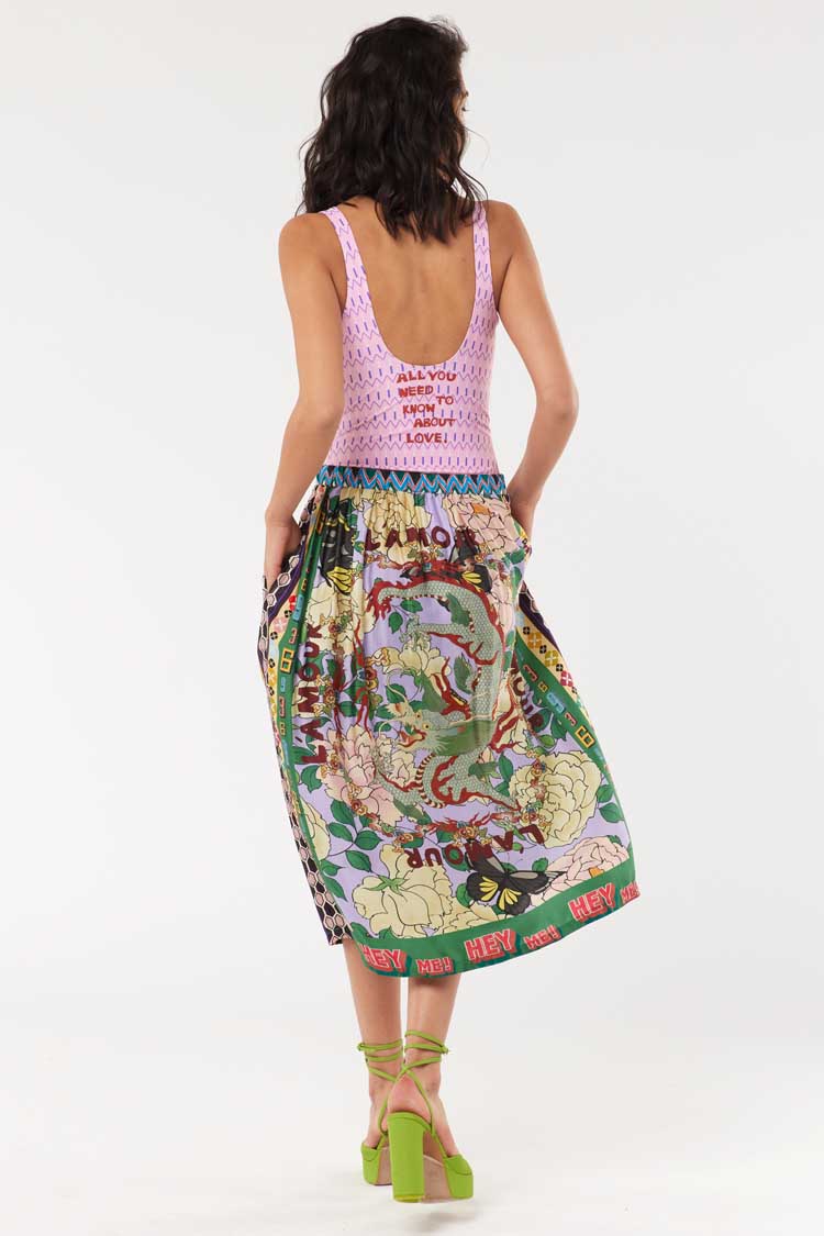 Vanessa Printed Midi Skirt in L'Amour