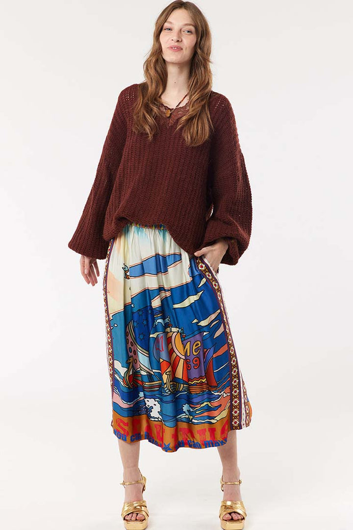 Vanessa Printed Midi Skirt in Nautical