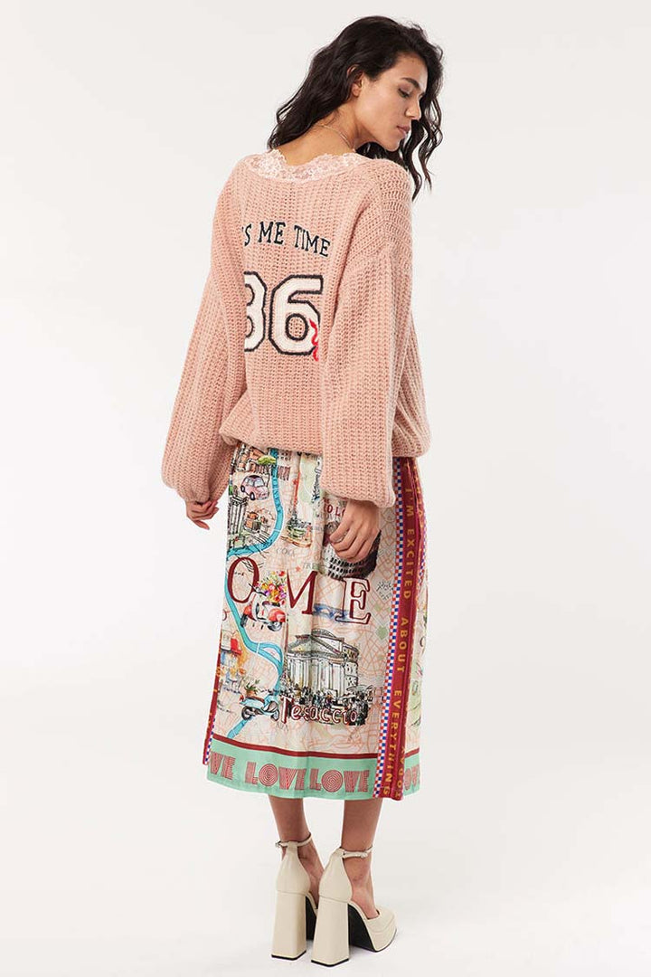 Vanessa Printed Midi Skirt in Rouge