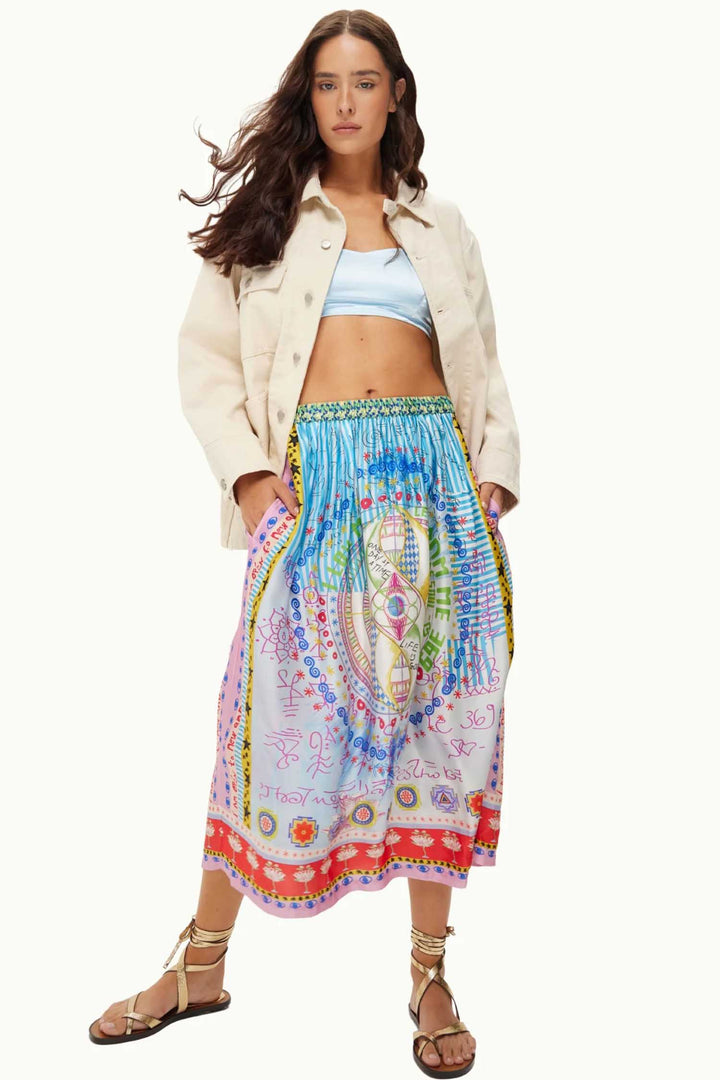 Vanessa Printed Midi Skirt in Runic Whisper