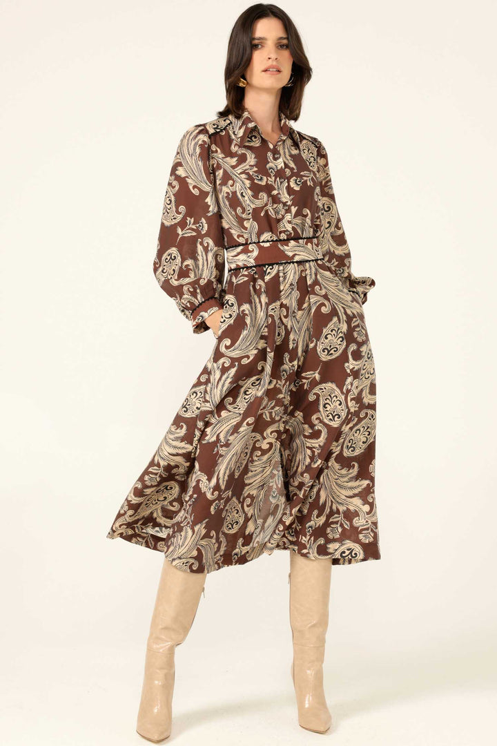 Vanessa Shirtmaker Dress in Cocoa Cream Paisley
